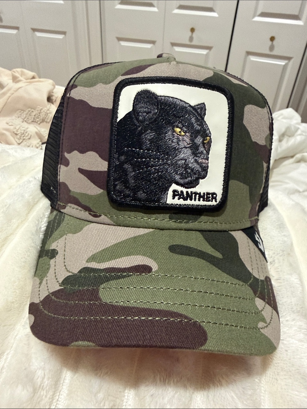 Goorin Bros Camo Panther Patch Trucker Hat - Green, Brown, Black